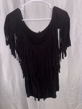 James & Joy Black Pleated Fringe Tunic